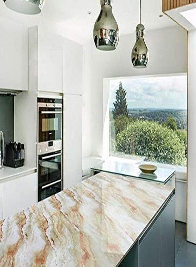 JENY Marble Granite Contact Paper 24"x78.7" Decorative Sticker Shelf Liners Cabinets Shelves Doors Film Waterproof Wallpaper Oil Proof Vinyl Paper Furniture Cover Surface Kitchen (Orange-Crack) - Image 2